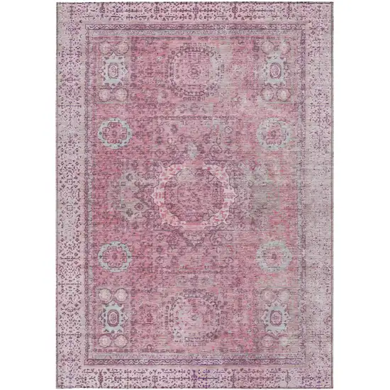 Pink And Blush Floral Medallion Washable Indoor Outdoor Area Rug Photo 6