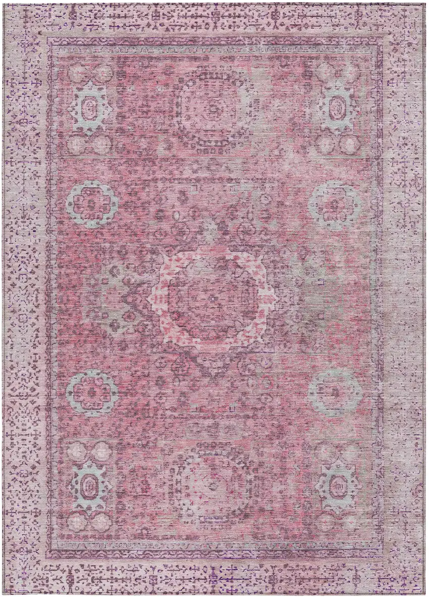 Pink And Blush Floral Medallion Washable Indoor Outdoor Area Rug Photo 6