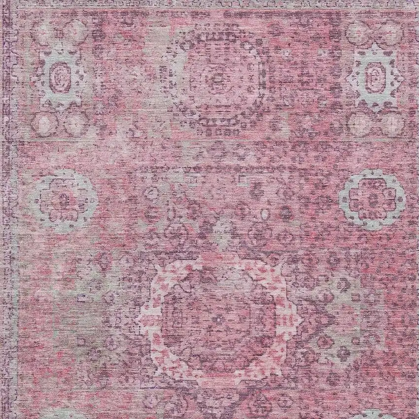 Pink And Blush Floral Medallion Washable Indoor Outdoor Area Rug Photo 3