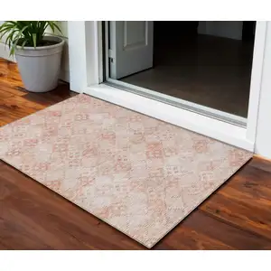 Photo of Pink And Blush Geometric Washable Indoor Outdoor Area Rug