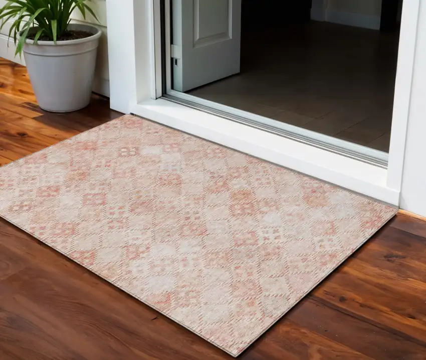 Pink And Blush Geometric Washable Indoor Outdoor Area Rug Photo 1