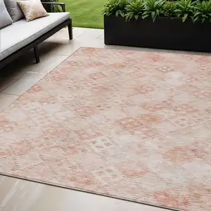 Photo of Pink And Blush Geometric Washable Indoor Outdoor Area Rug