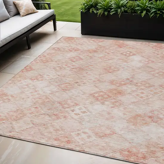 Pink And Blush Geometric Washable Indoor Outdoor Area Rug Photo 1