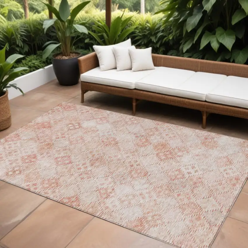 Pink And Blush Geometric Washable Indoor Outdoor Area Rug Photo 1