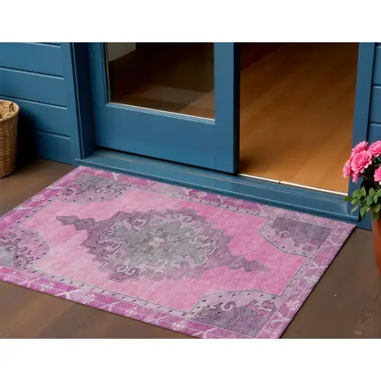 Pink And Blush Geometric Washable Indoor Outdoor Area Rug Photo 2