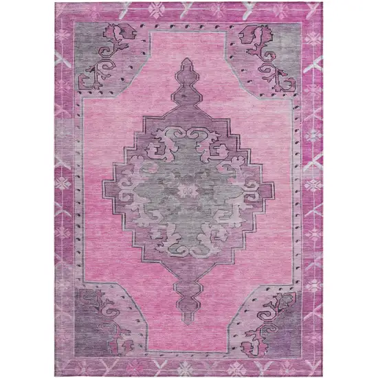 Pink And Blush Geometric Washable Indoor Outdoor Area Rug Photo 5