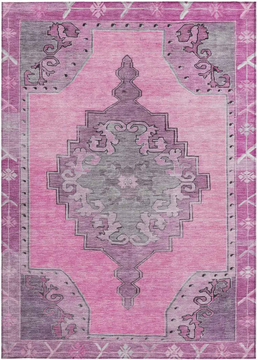 Pink And Blush Geometric Washable Indoor Outdoor Area Rug Photo 5