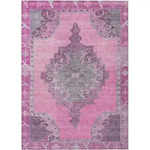 Photo of Pink And Blush Geometric Washable Indoor Outdoor Area Rug