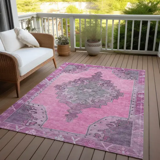 Pink And Blush Geometric Washable Indoor Outdoor Area Rug Photo 7
