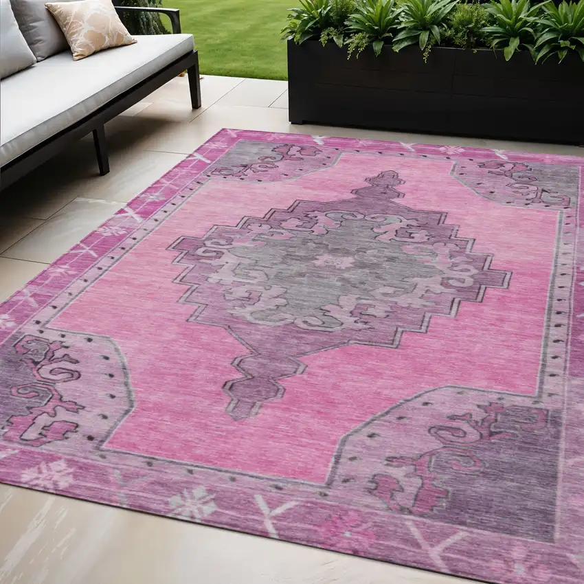 Pink And Blush Geometric Washable Indoor Outdoor Area Rug Photo 2