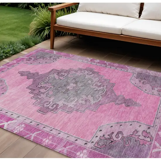 Pink And Blush Geometric Washable Indoor Outdoor Area Rug Photo 2