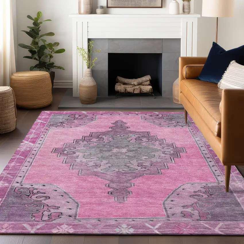 Pink And Blush Geometric Washable Indoor Outdoor Area Rug Photo 8