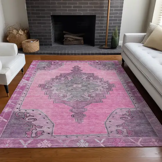 Pink And Blush Geometric Washable Indoor Outdoor Area Rug Photo 9