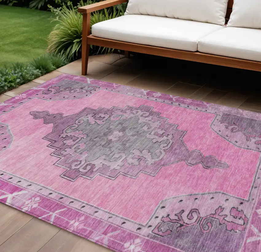 Pink And Blush Geometric Washable Indoor Outdoor Area Rug Photo 2