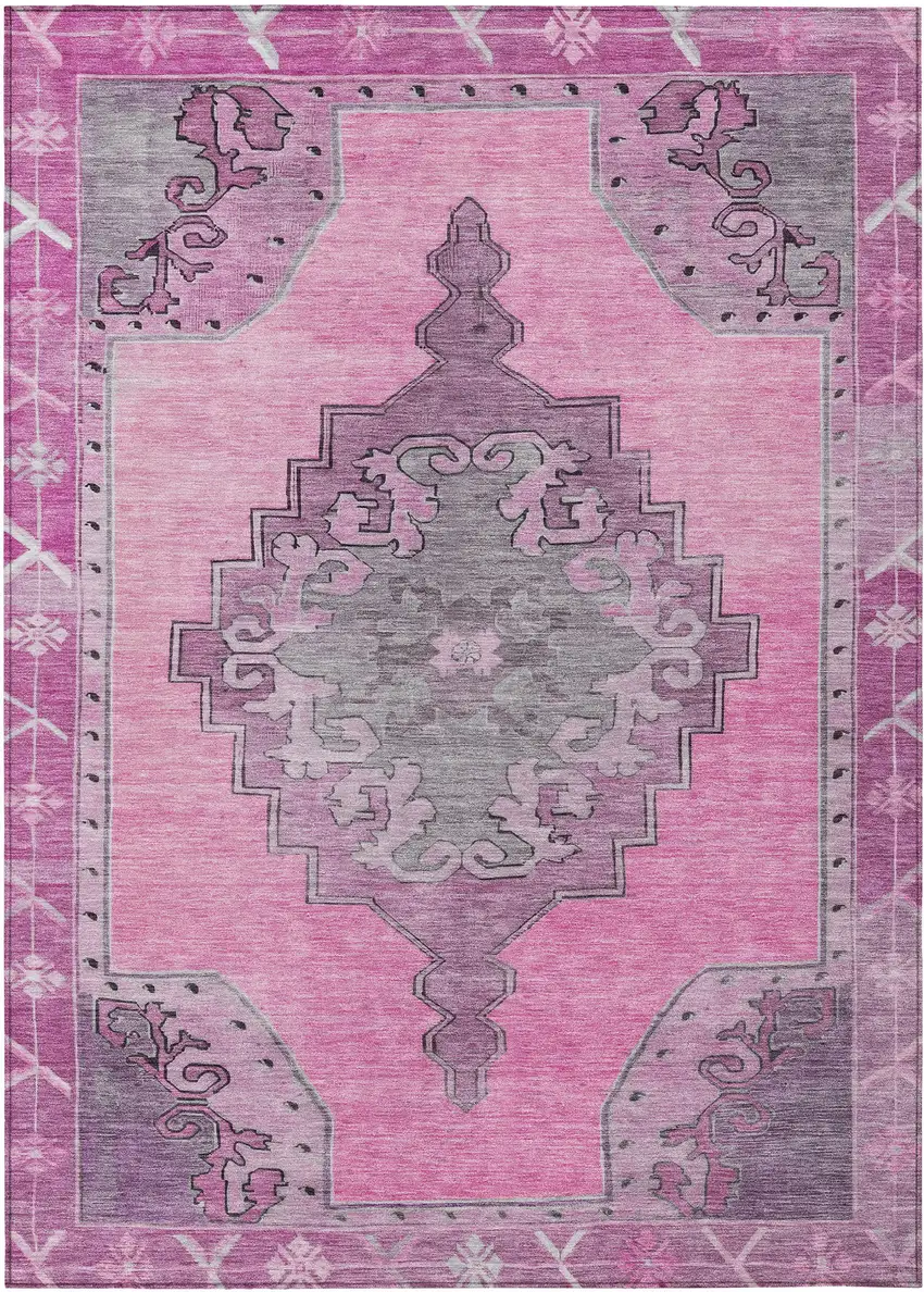 Pink And Blush Geometric Washable Indoor Outdoor Area Rug Photo 1