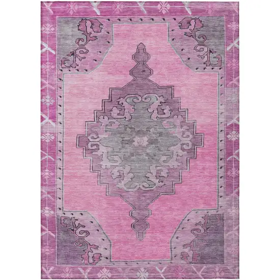 Pink And Blush Geometric Washable Indoor Outdoor Area Rug Photo 1