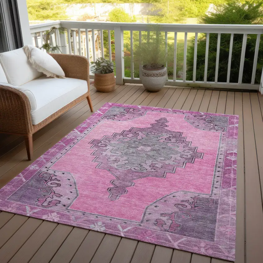 Pink And Blush Geometric Washable Indoor Outdoor Area Rug Photo 7