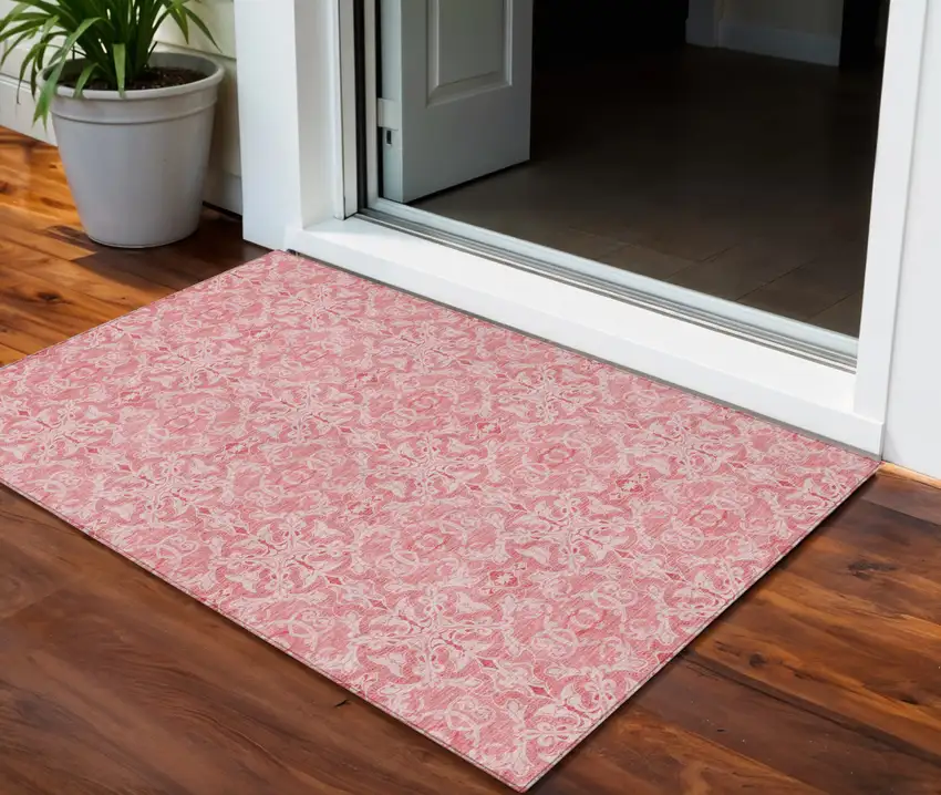 Pink And Blush Medallion Washable Indoor Outdoor Area Rug Photo 1