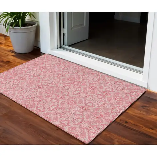 Pink And Blush Medallion Washable Indoor Outdoor Area Rug Photo 1