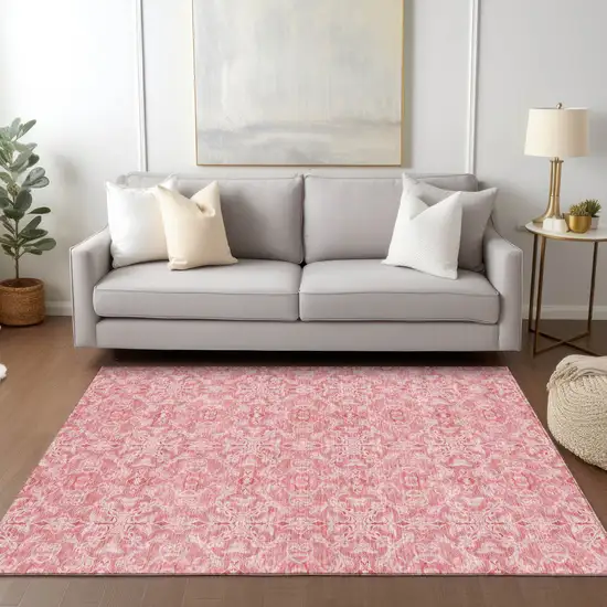 Pink And Blush Medallion Washable Indoor Outdoor Area Rug Photo 8