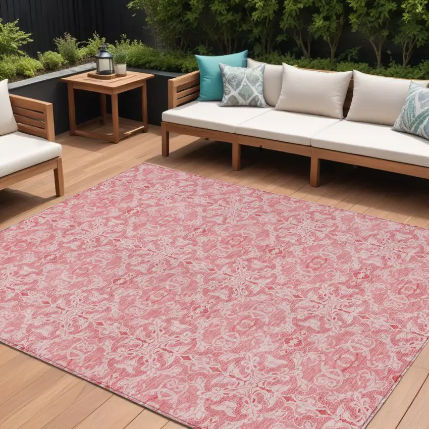 Pink And Blush Medallion Washable Indoor Outdoor Area Rug Photo 1