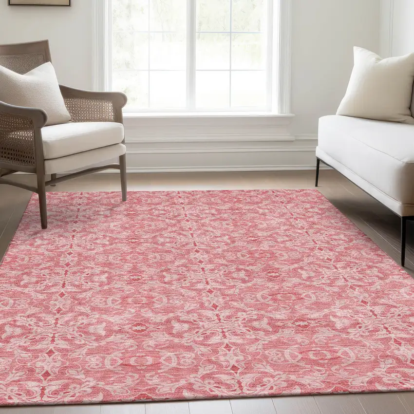 Pink And Blush Medallion Washable Indoor Outdoor Area Rug Photo 8