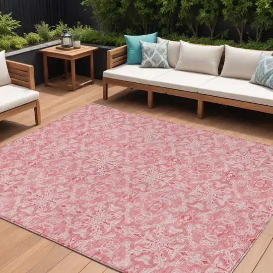 Pink And Blush Medallion Washable Indoor Outdoor Area Rug Photo 1
