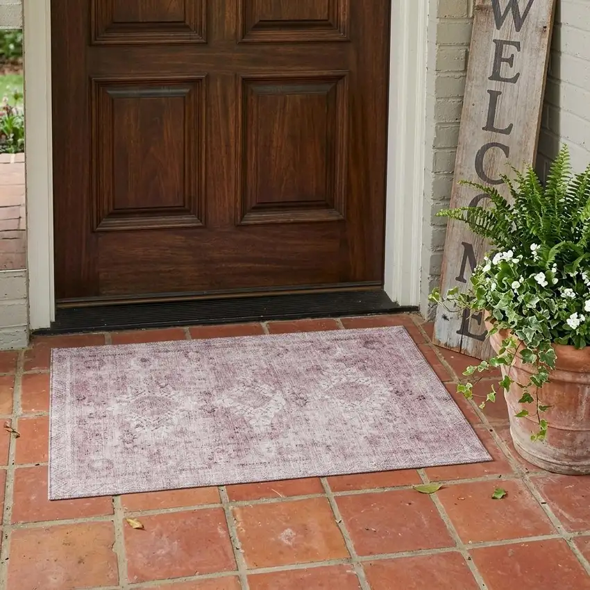 Pink And Blush Oriental Washable Indoor Outdoor Area Rug Photo 1