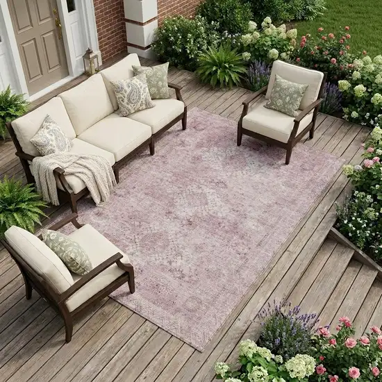 Pink And Blush Oriental Washable Indoor Outdoor Area Rug Photo 1
