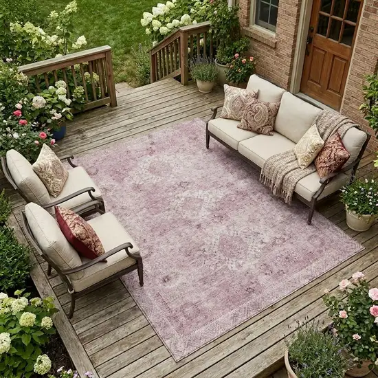 Pink And Blush Oriental Washable Indoor Outdoor Area Rug Photo 1