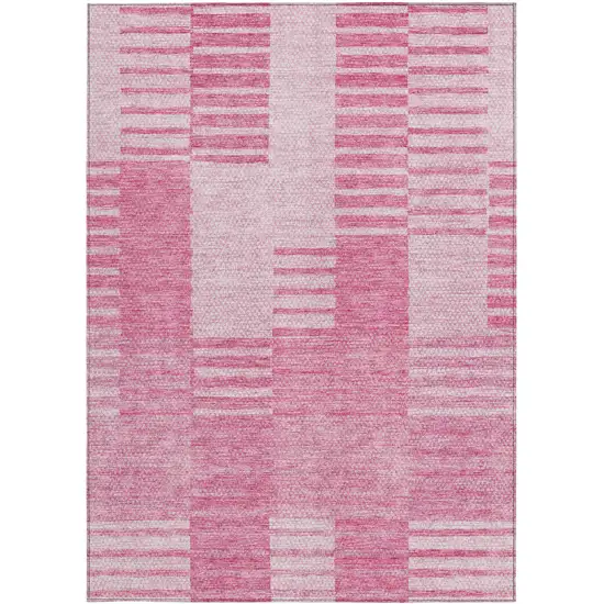 Pink And Blush Striped Washable Indoor Outdoor Area Rug Photo 6