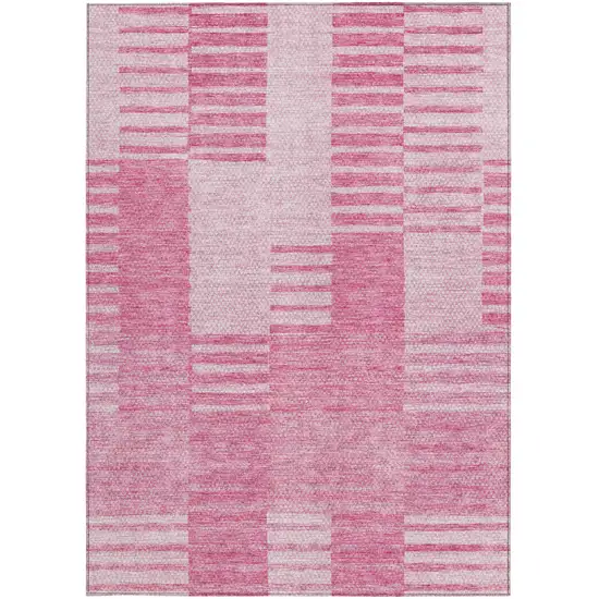 Pink And Blush Striped Washable Indoor Outdoor Area Rug Photo 6