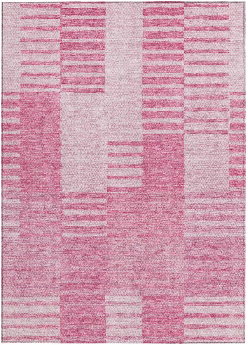 Pink And Blush Striped Washable Indoor Outdoor Area Rug Photo 6