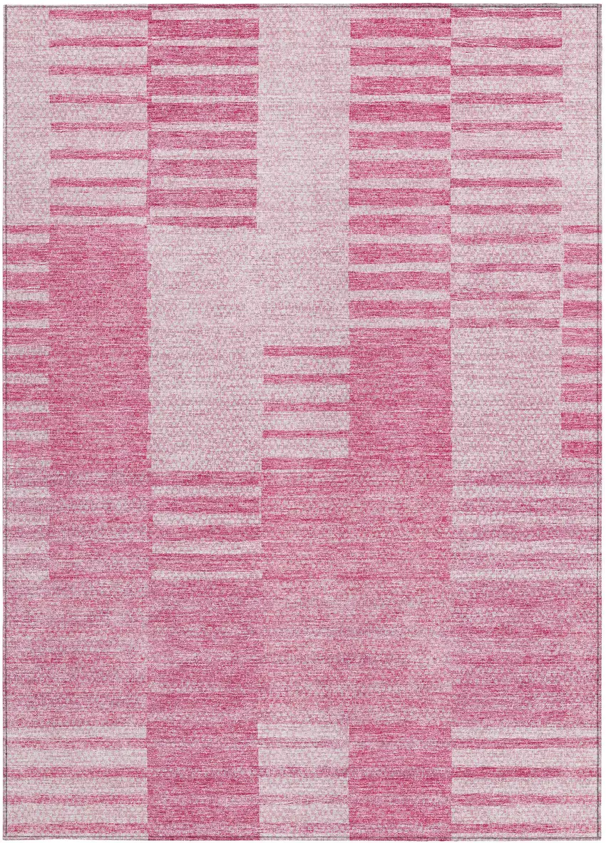 Pink And Blush Striped Washable Indoor Outdoor Area Rug Photo 6