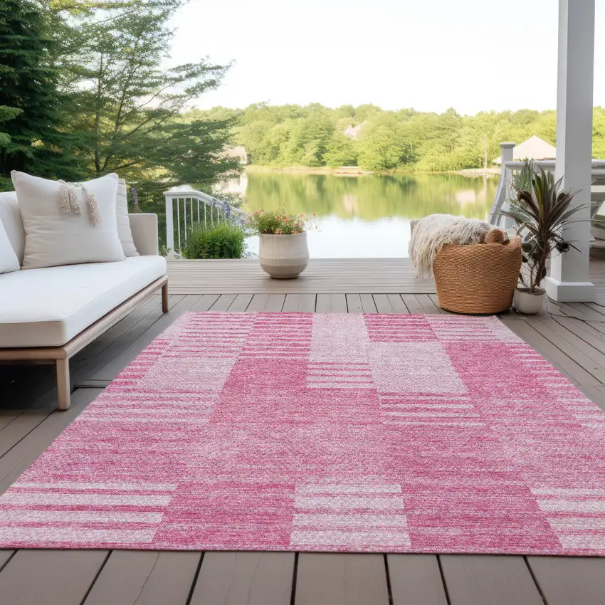 Pink And Blush Striped Washable Indoor Outdoor Area Rug Photo 9