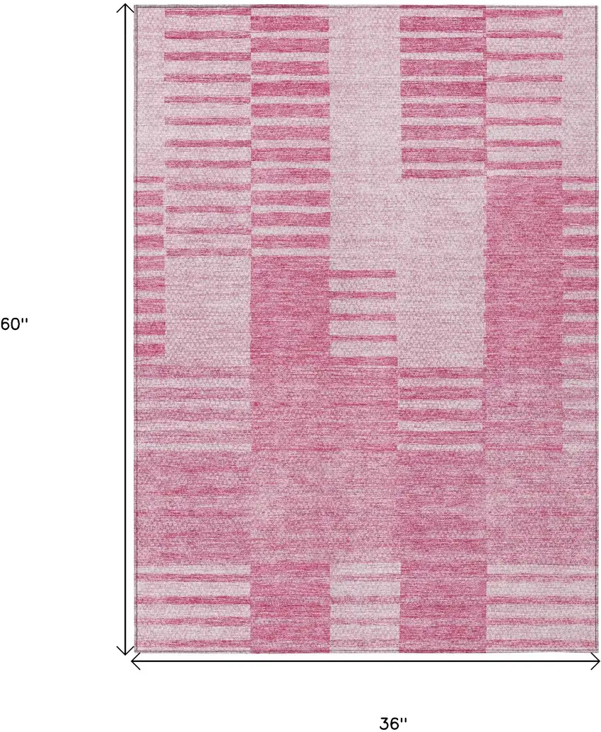 Pink And Blush Striped Washable Indoor Outdoor Area Rug Photo 3