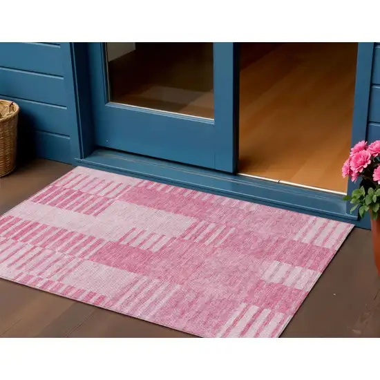 Pink And Blush Striped Washable Indoor Outdoor Area Rug Photo 1