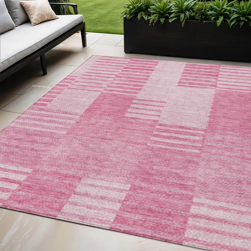Pink And Blush Striped Washable Indoor Outdoor Area Rug Photo 1