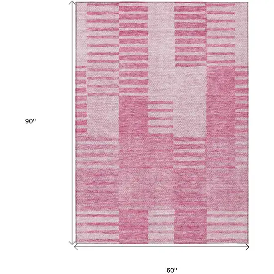 Pink And Blush Striped Washable Indoor Outdoor Area Rug Photo 3