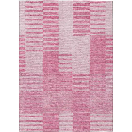 Pink And Blush Striped Washable Indoor Outdoor Area Rug Photo 2