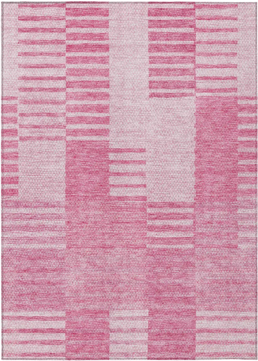 Pink And Blush Striped Washable Indoor Outdoor Area Rug Photo 2