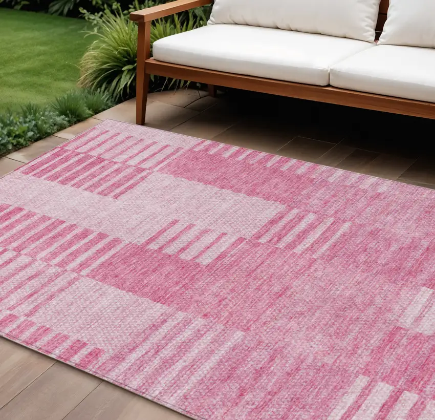 Pink And Blush Striped Washable Indoor Outdoor Area Rug Photo 1