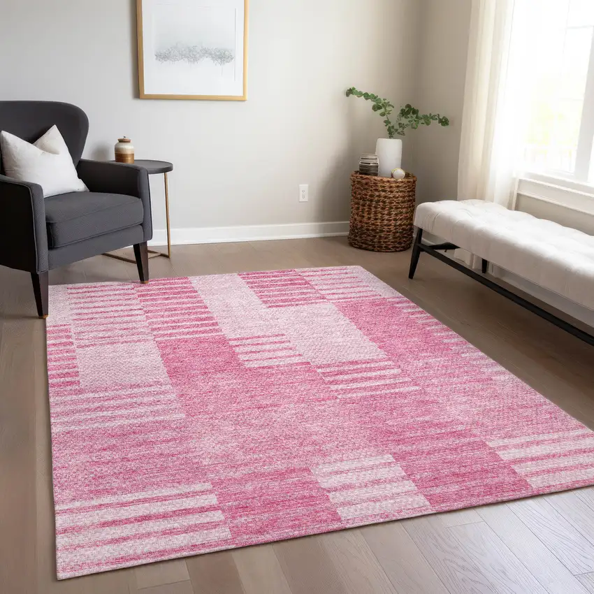 Pink And Blush Striped Washable Indoor Outdoor Area Rug Photo 9