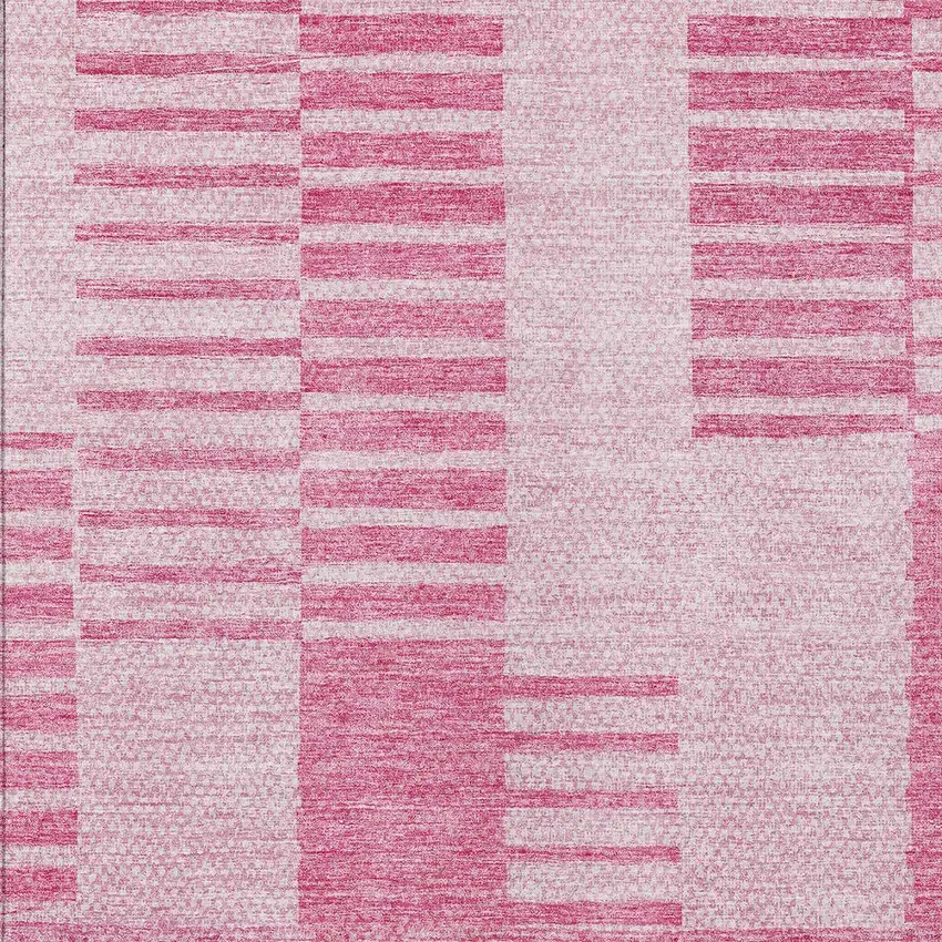 Pink And Blush Striped Washable Indoor Outdoor Area Rug Photo 5