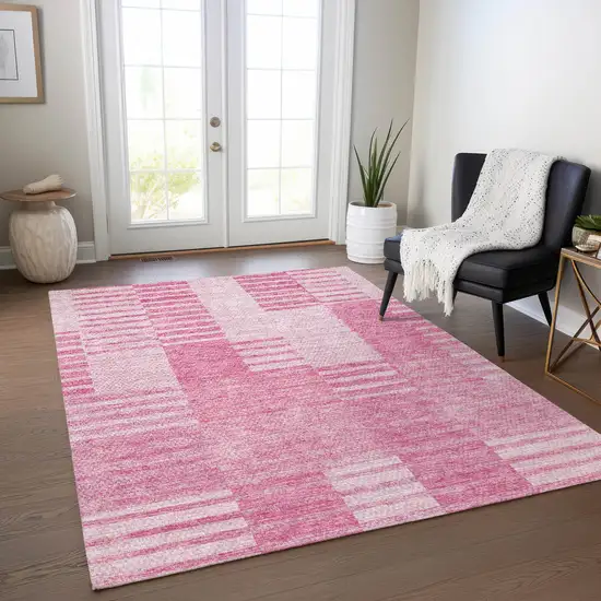Pink And Blush Striped Washable Indoor Outdoor Area Rug Photo 8