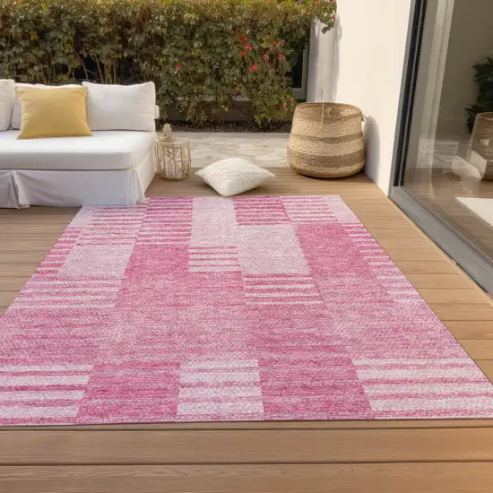 Pink And Blush Striped Washable Indoor Outdoor Area Rug Photo 7