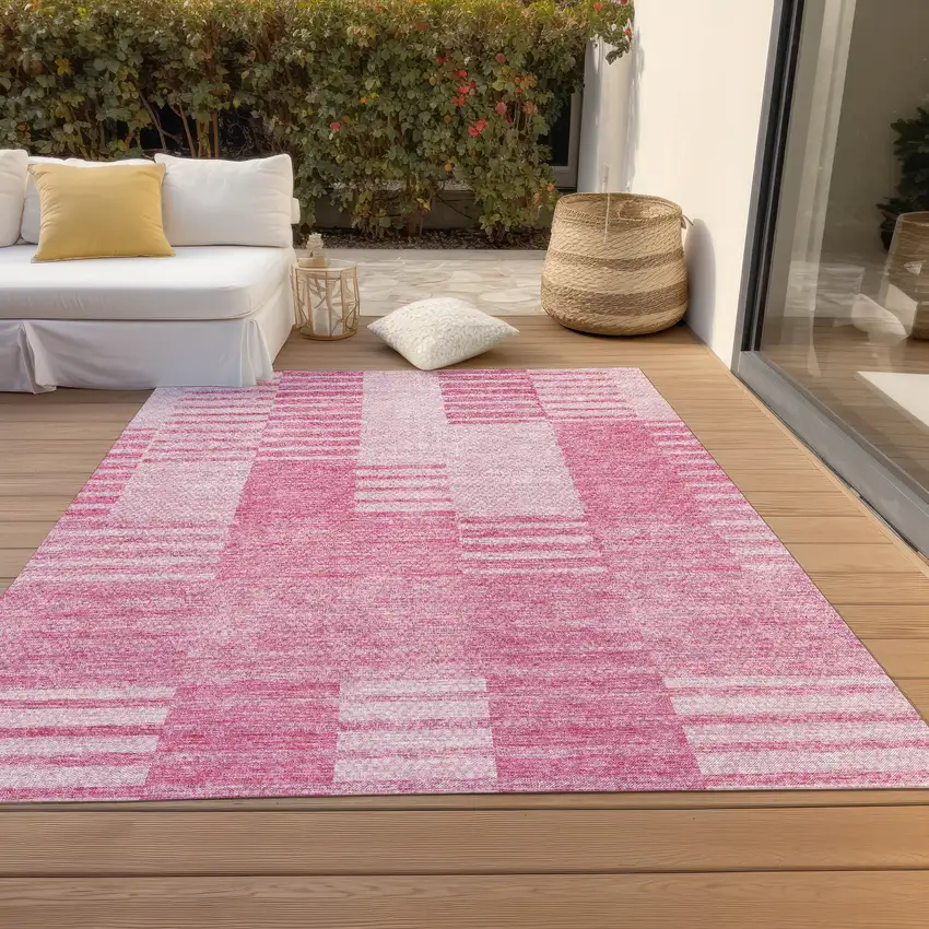 Pink And Blush Striped Washable Indoor Outdoor Area Rug Photo 7