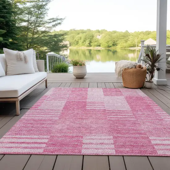 Pink And Blush Striped Washable Indoor Outdoor Area Rug Photo 9