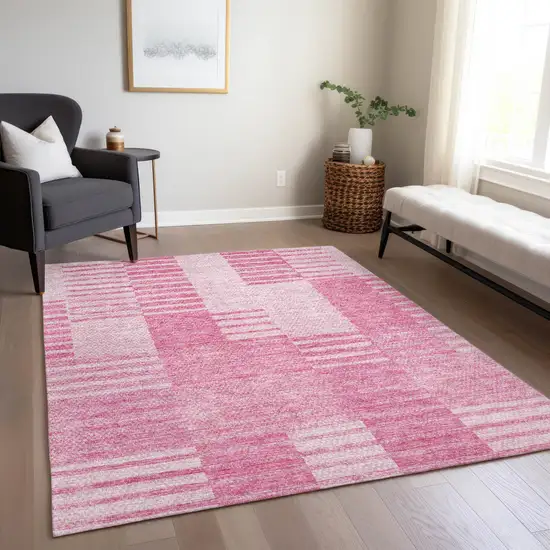 Pink And Blush Striped Washable Indoor Outdoor Area Rug Photo 9