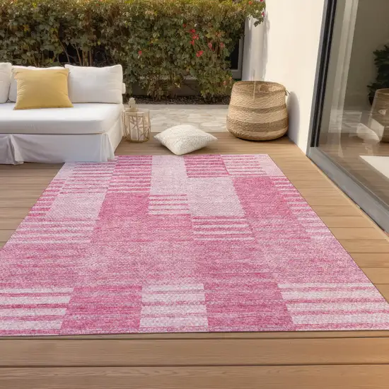 Pink And Blush Striped Washable Indoor Outdoor Area Rug Photo 7